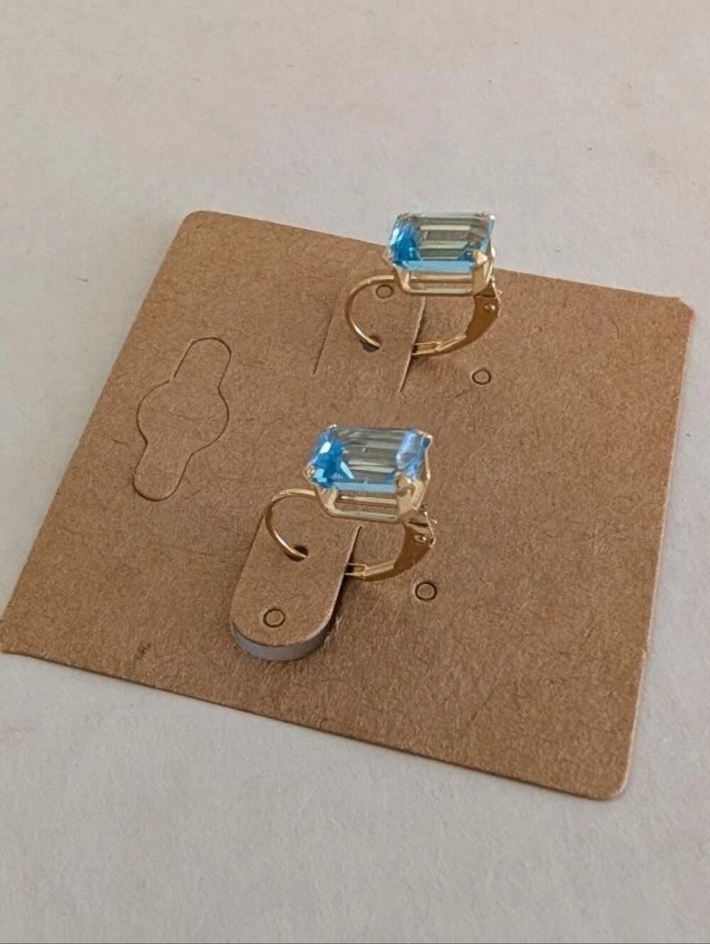 14k Yellow Gold Emerald Cut Blue Topaz Dangle Earrings 2.0CT - Picture 8 of 13